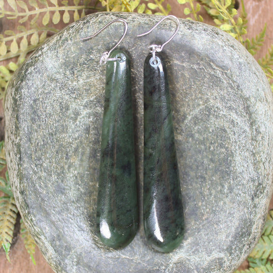 Roimata or Teardrop earrings carved from Rimu Pounamu - NZ Greenstone