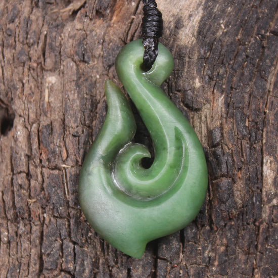 Hei Matau or Fish Hook carved from Hapopo Pounamu - NZ Greenstone