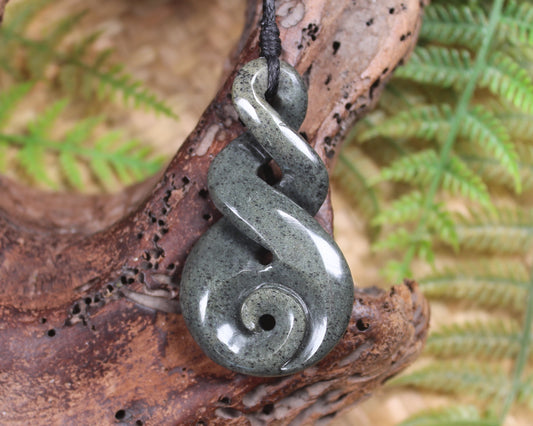 Koru Twist carved from Serpentine Pounamu - NZ Greenstone