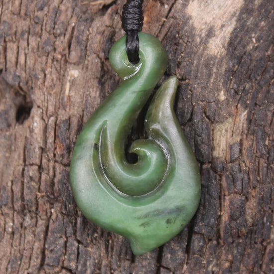 Hei Matau or Fish Hook carved from Hapopo Pounamu - NZ Greenstone
