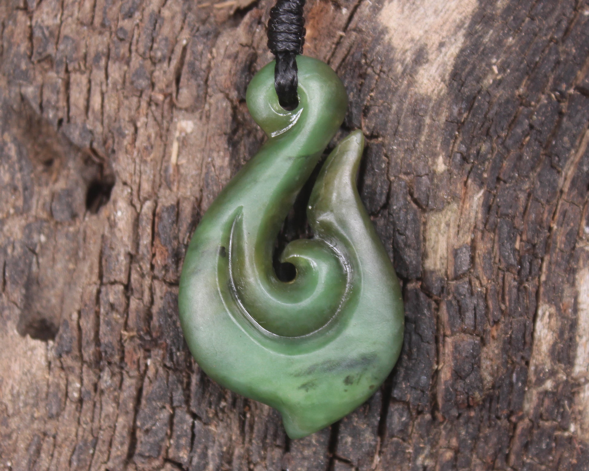 Hei Matau or Fish Hook carved from Hapopo Pounamu - NZ Greenstone