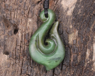 Hei Matau or Fish Hook carved from Hapopo Pounamu - NZ Greenstone
