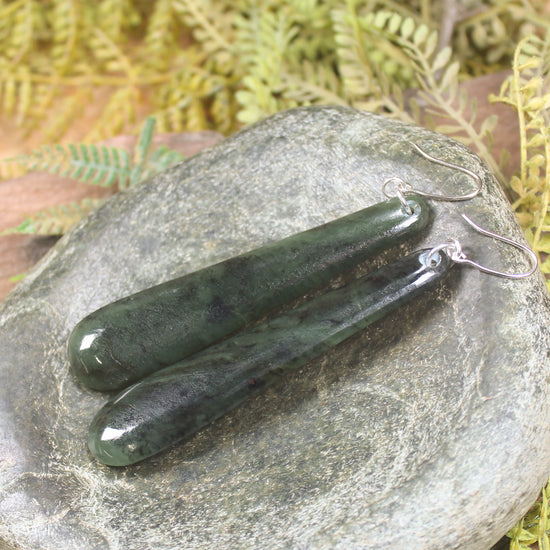 Roimata or Teardrop earrings carved from Rimu Pounamu - NZ Greenstone