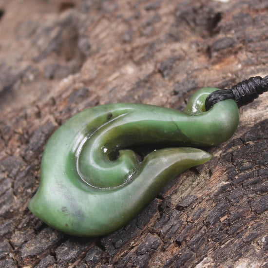 Hei Matau or Fish Hook carved from Hapopo Pounamu - NZ Greenstone