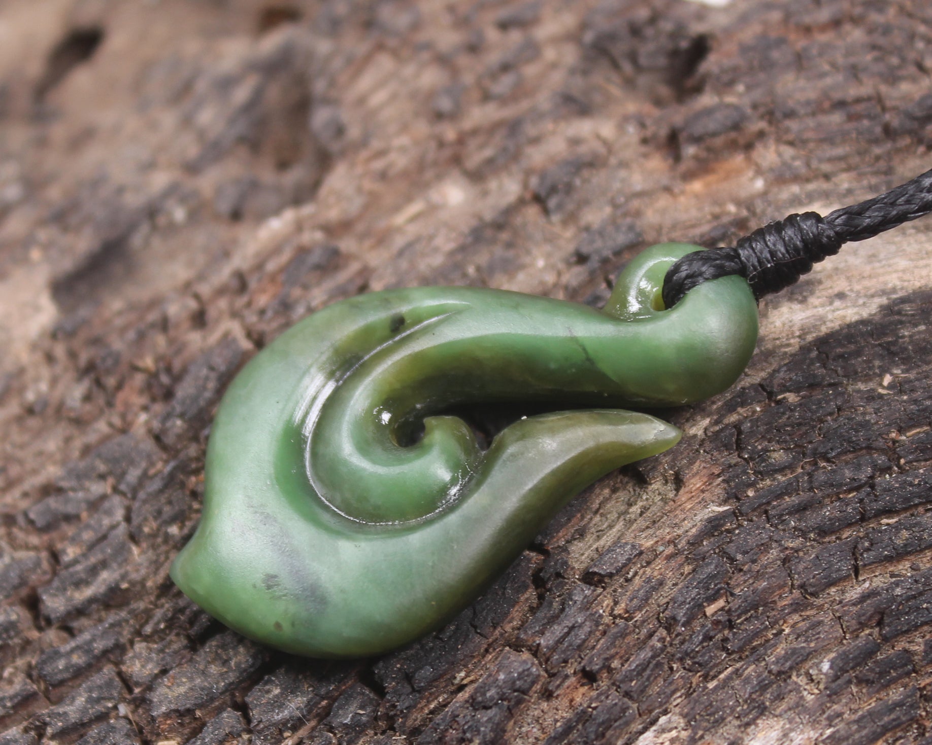 Hei Matau or Fish Hook carved from Hapopo Pounamu - NZ Greenstone