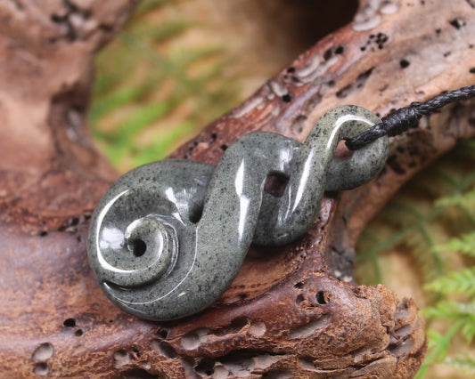 Koru Twist carved from Serpentine Pounamu - NZ Greenstone