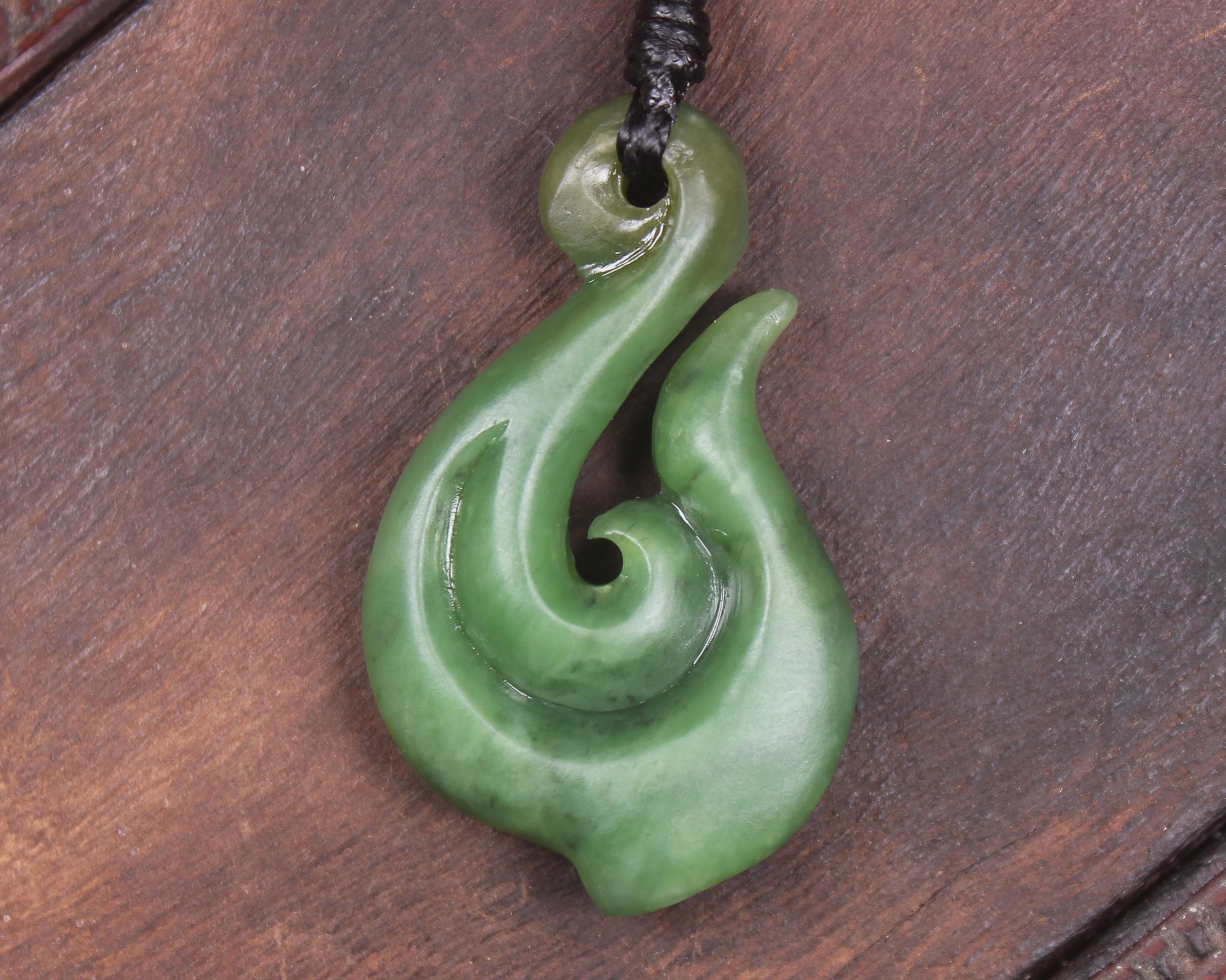 Hei Matau or Fish Hook carved from Hapopo Pounamu - NZ Greenstone