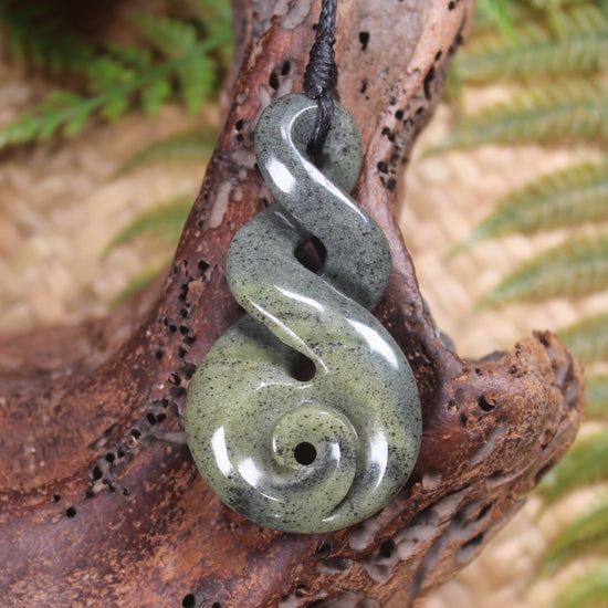 Koru Twist carved from Serpentine Pounamu - NZ Greenstone