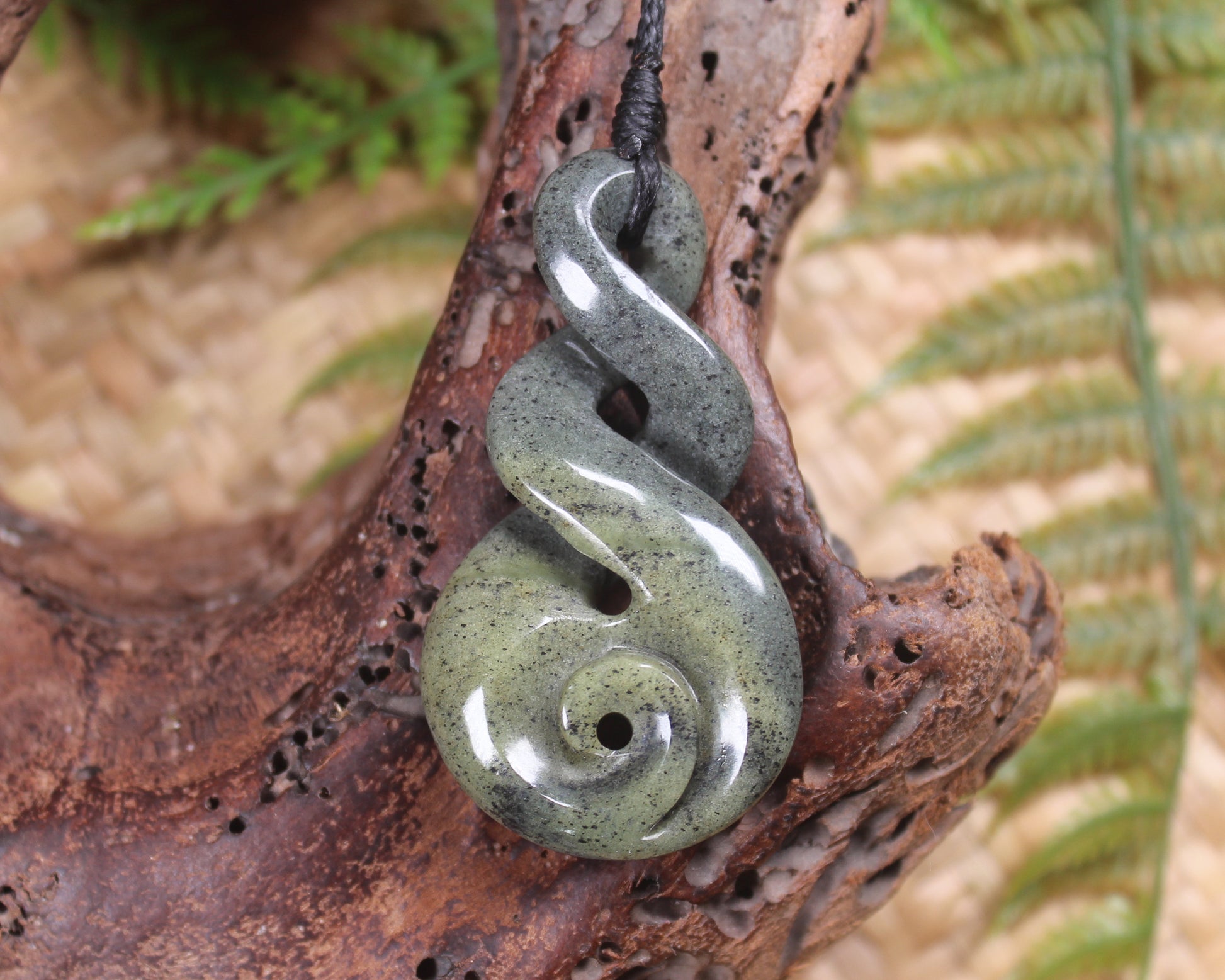 Koru Twist carved from Serpentine Pounamu - NZ Greenstone