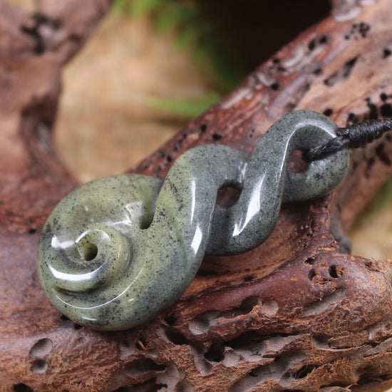 Koru Twist carved from Serpentine Pounamu - NZ Greenstone