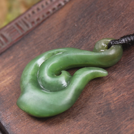Hei Matau or Fish Hook carved from Hapopo Pounamu - NZ Greenstone