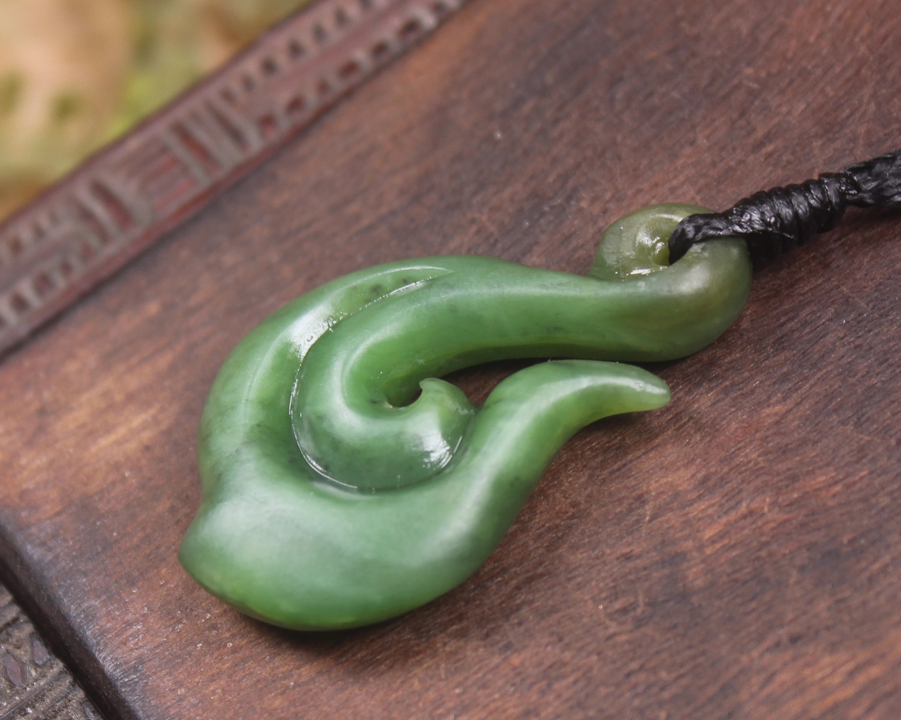 Hei Matau or Fish Hook carved from Hapopo Pounamu - NZ Greenstone
