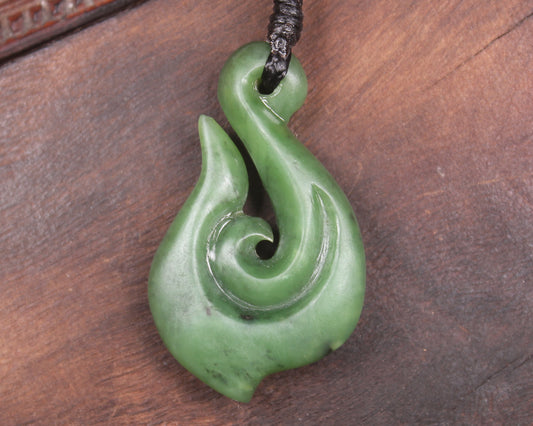 Hei Matau or Fish Hook carved from Hapopo Pounamu - NZ Greenstone