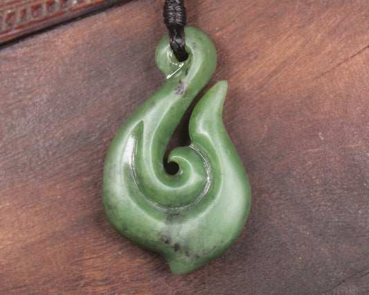Hei Matau or Fish Hook carved from Hapopo Pounamu - NZ Greenstone