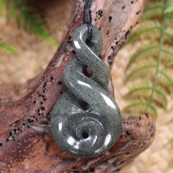 Koru Twist carved from Serpentine Pounamu - NZ Greenstone