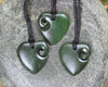 Heart with Koru carved from Kawakawa Pounamu - NZ Greenstone