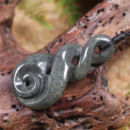 Koru Twist carved from Serpentine Pounamu - NZ Greenstone