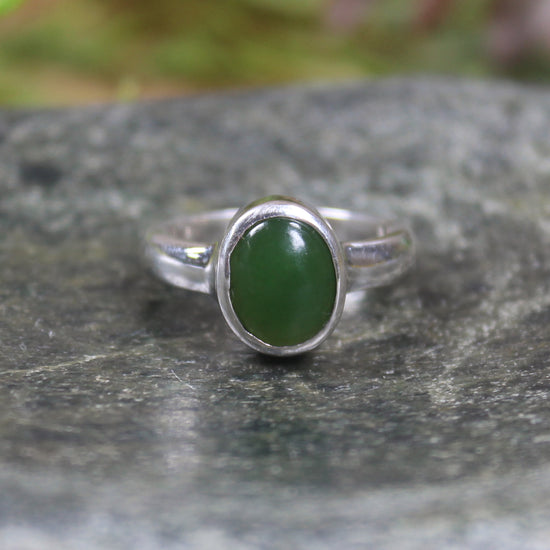 Sterling Silver Kawakawa Pounamu Ring - NZ Greenstone