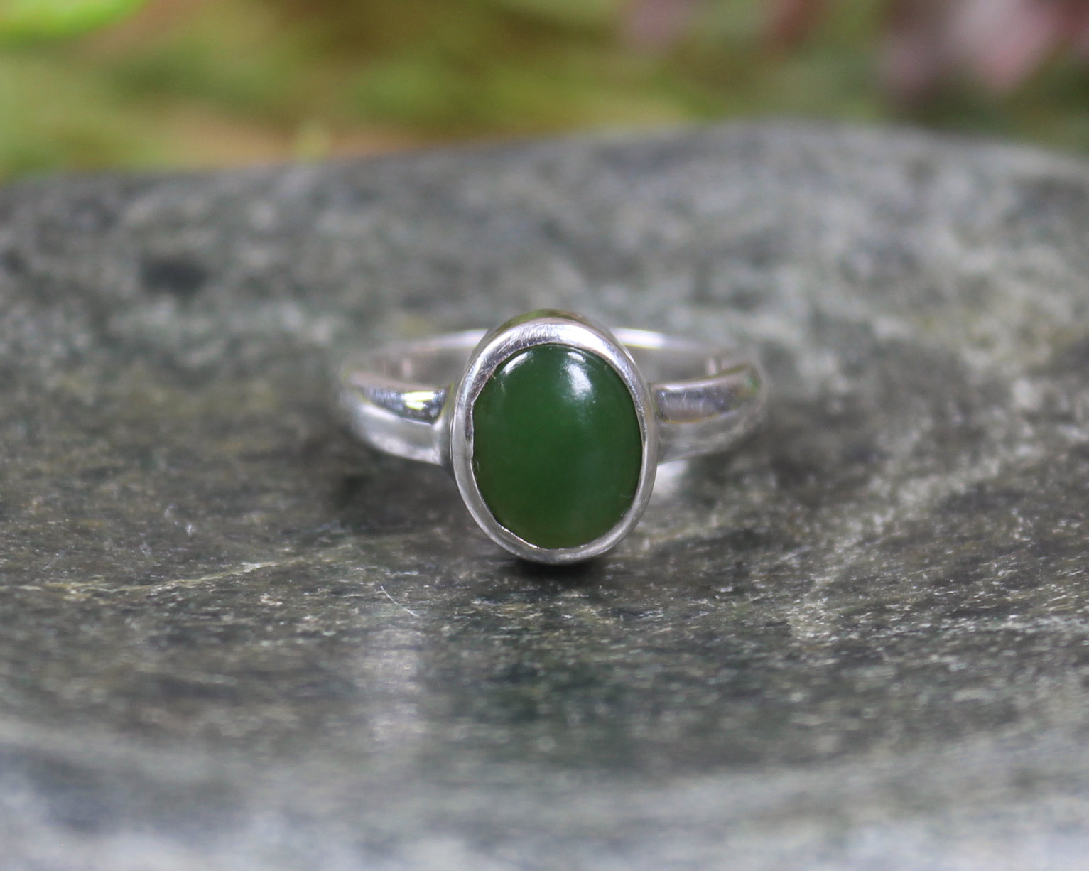 Sterling Silver Kawakawa Pounamu Ring - NZ Greenstone
