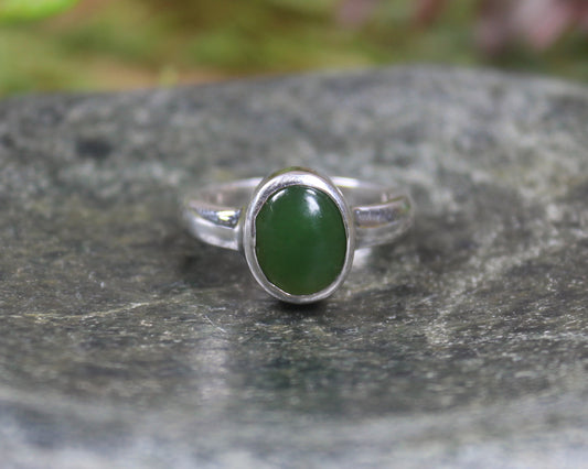 Sterling Silver Kawakawa Pounamu Ring - NZ Greenstone