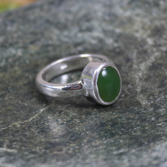 Sterling Silver Kawakawa Pounamu Ring - NZ Greenstone