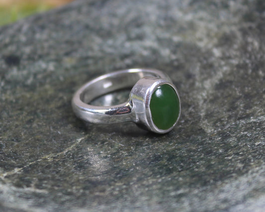 Sterling Silver Kawakawa Pounamu Ring - NZ Greenstone