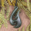 Hei Matau or Fish Hook carved from Hapopo Pounamu - NZ Greenstone