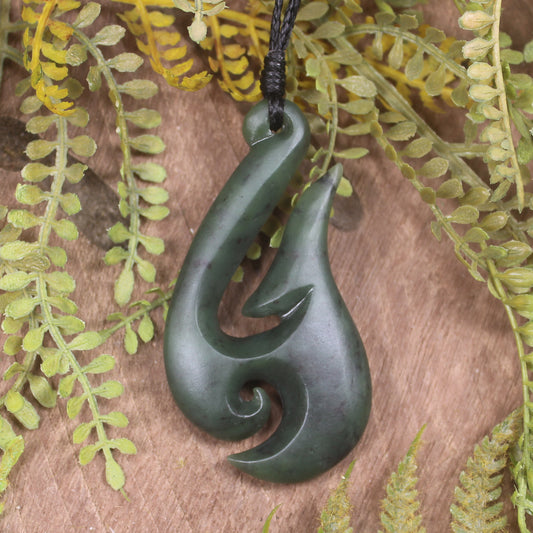 Hei Matau or Fish Hook carved from Hapopo Pounamu - NZ Greenstone