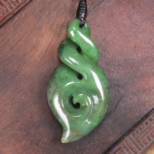 NZ Greenstone Medium Koru Twist Pendant (BP561) Hapopo Pounamu