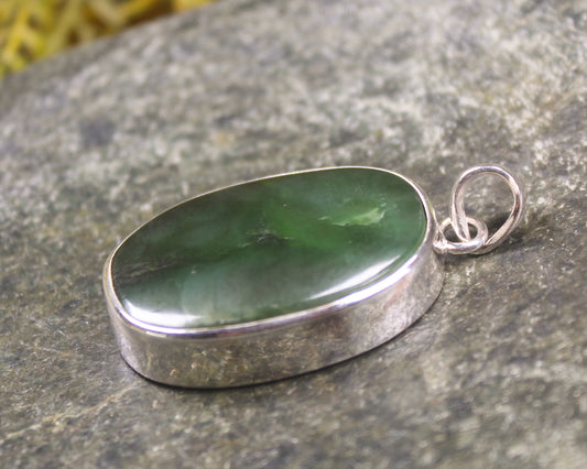 NZ Greenstone Medium Sterling Silver Pendant (BM561) Hapopo Pounamu