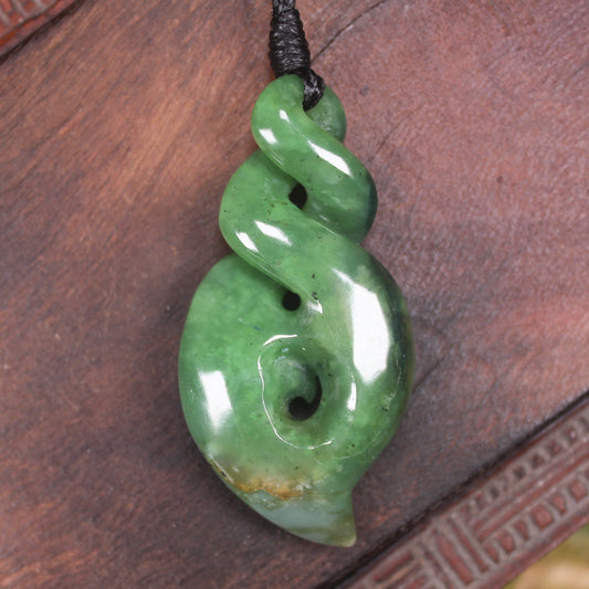 NZ Greenstone Medium Koru Twist Pendant (BP561) Hapopo Pounamu