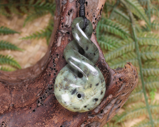 Koru Twist carved from Rimu Pounamu - NZ Greenstone