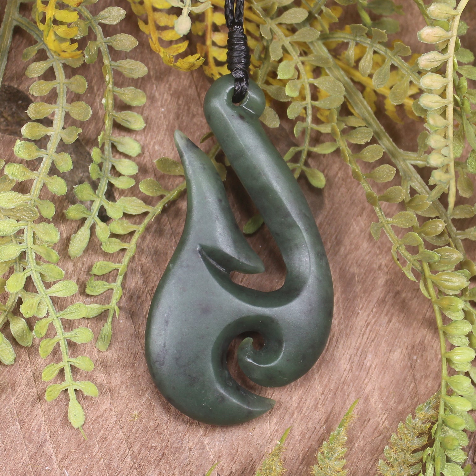 Hei Matau or Fish Hook carved from Hapopo Pounamu - NZ Greenstone