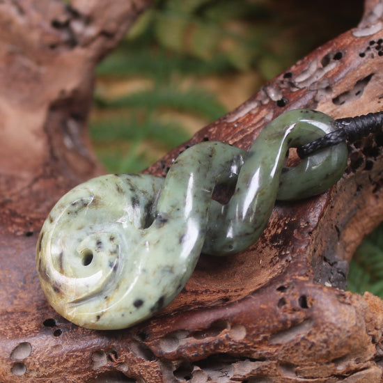 Koru Twist carved from Rimu Pounamu - NZ Greenstone
