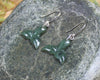 Whale Tail Earrings carved from Rimu Pounamu - NZ Greenstone