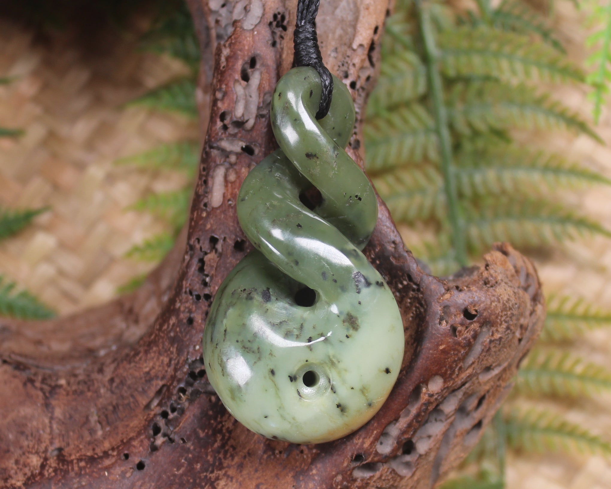 Koru Twist carved from Rimu Pounamu - NZ Greenstone