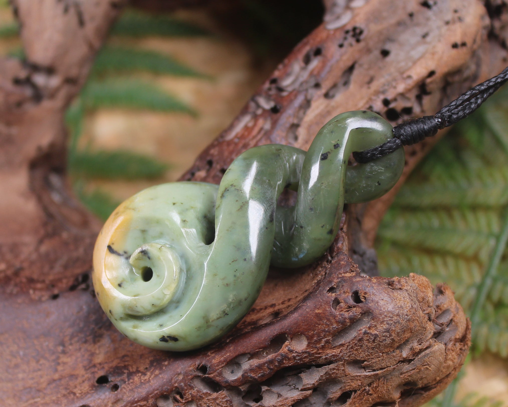 Koru Twist carved from Rimu Pounamu - NZ Greenstone