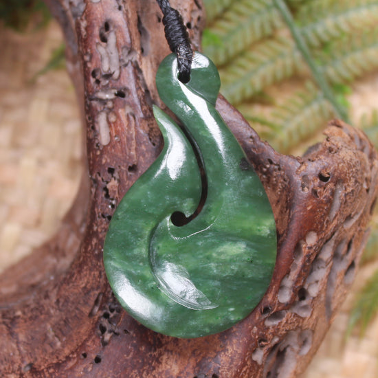 Hei Matau or Fish Hook carved from Hapopo Pounamu - NZ Greenstone