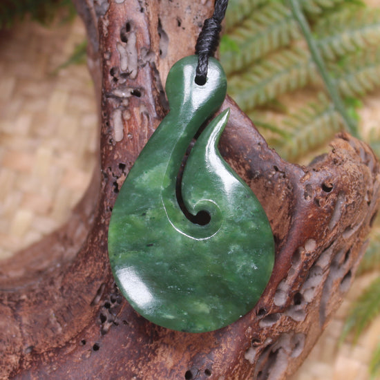 Hei Matau or Fish Hook carved from Hapopo Pounamu - NZ Greenstone