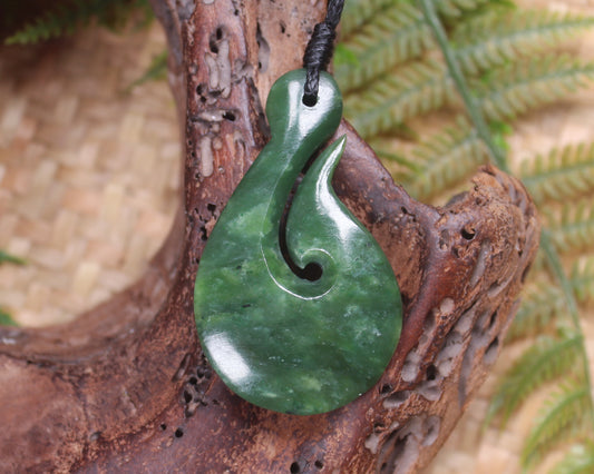 Hei Matau or Fish Hook carved from Hapopo Pounamu - NZ Greenstone