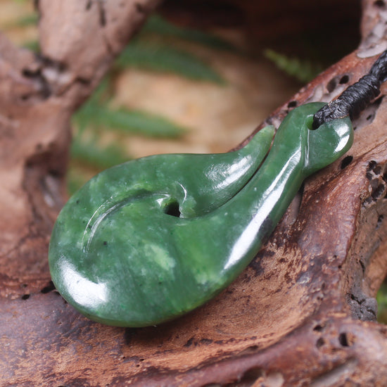 Hei Matau or Fish Hook carved from Hapopo Pounamu - NZ Greenstone