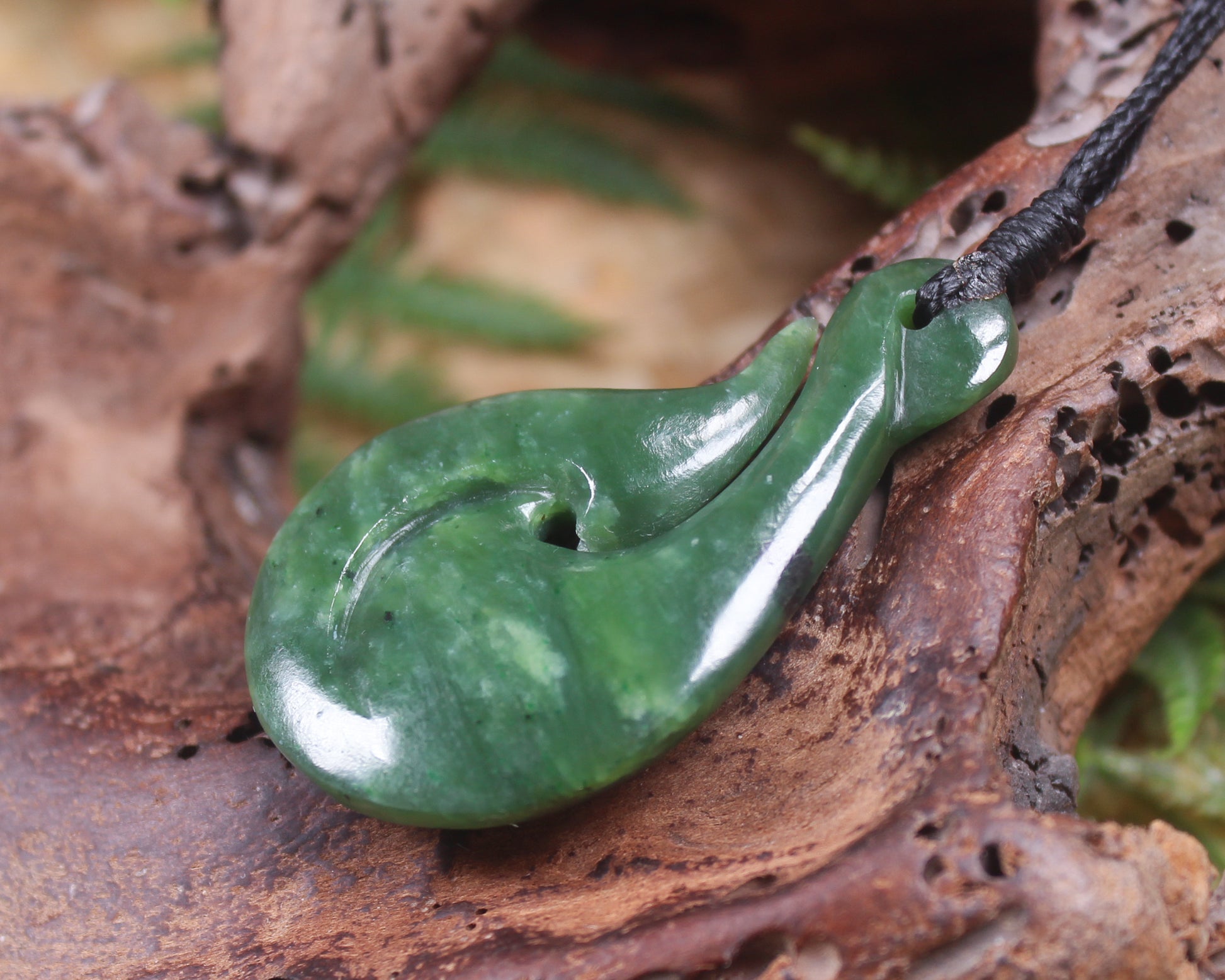 Hei Matau or Fish Hook carved from Hapopo Pounamu - NZ Greenstone