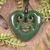 Heart with Koru carved from Hapopo Pounamu - NZ Greenstone
