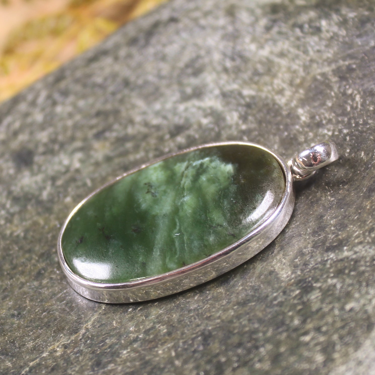 Hapopo Pounamu pendant set in Sterling Silver - NZ Greenstone