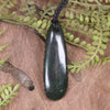 Roimata or Teardop with Koru carved from Rimu Pounamu - NZ Greenstone