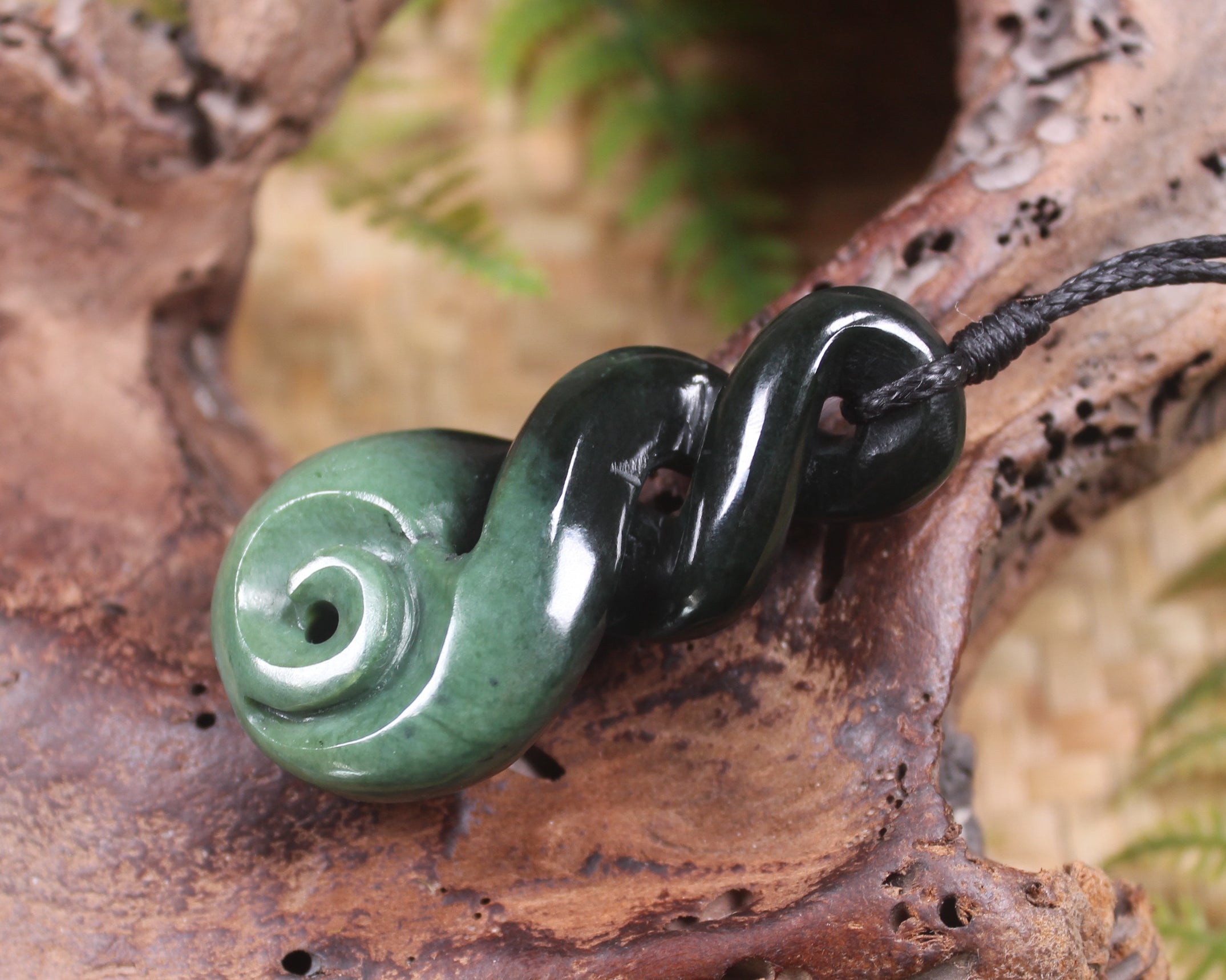 Koru Twist carved from Kawakawa Pounamu - NZ Greenstone