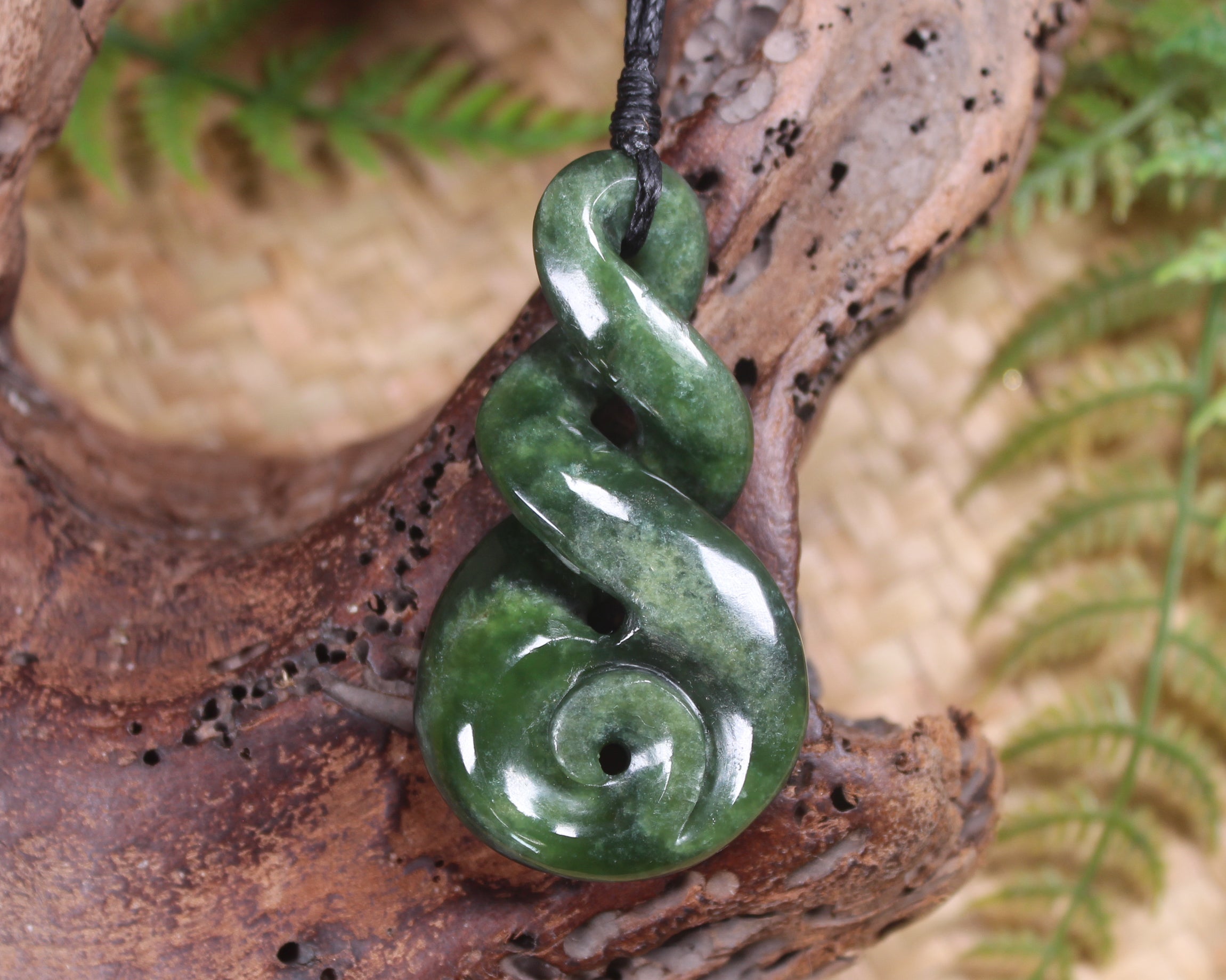 Koru Twist carved from Kawakawa Pounamu - NZ Greenstone