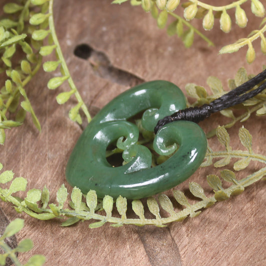 Heart with Koru carved from Hapopo Pounamu - NZ Greenstone