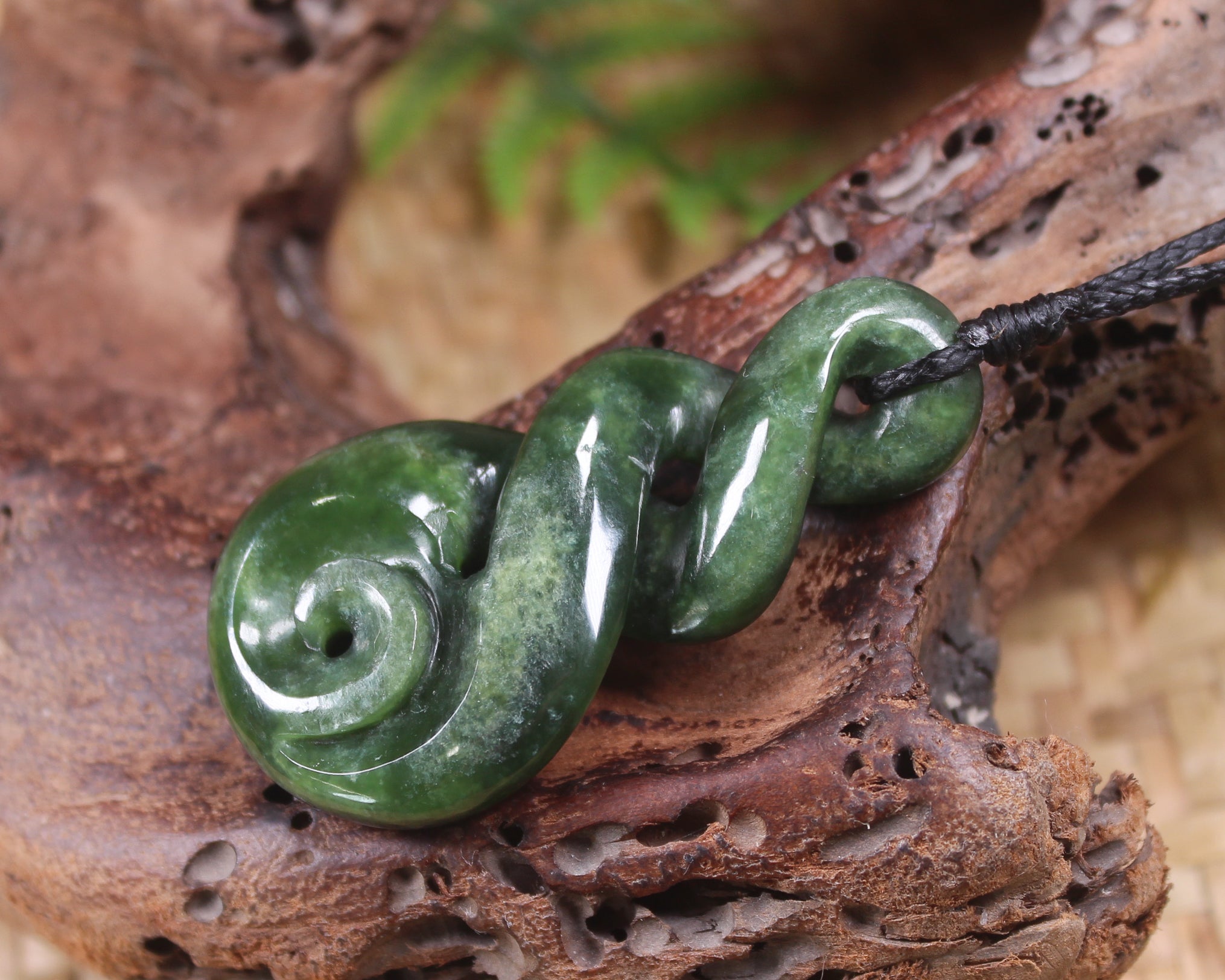 Koru Twist carved from Kawakawa Pounamu - NZ Greenstone