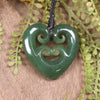 Heart with Koru carved from Hapopo Pounamu - NZ Greenstone